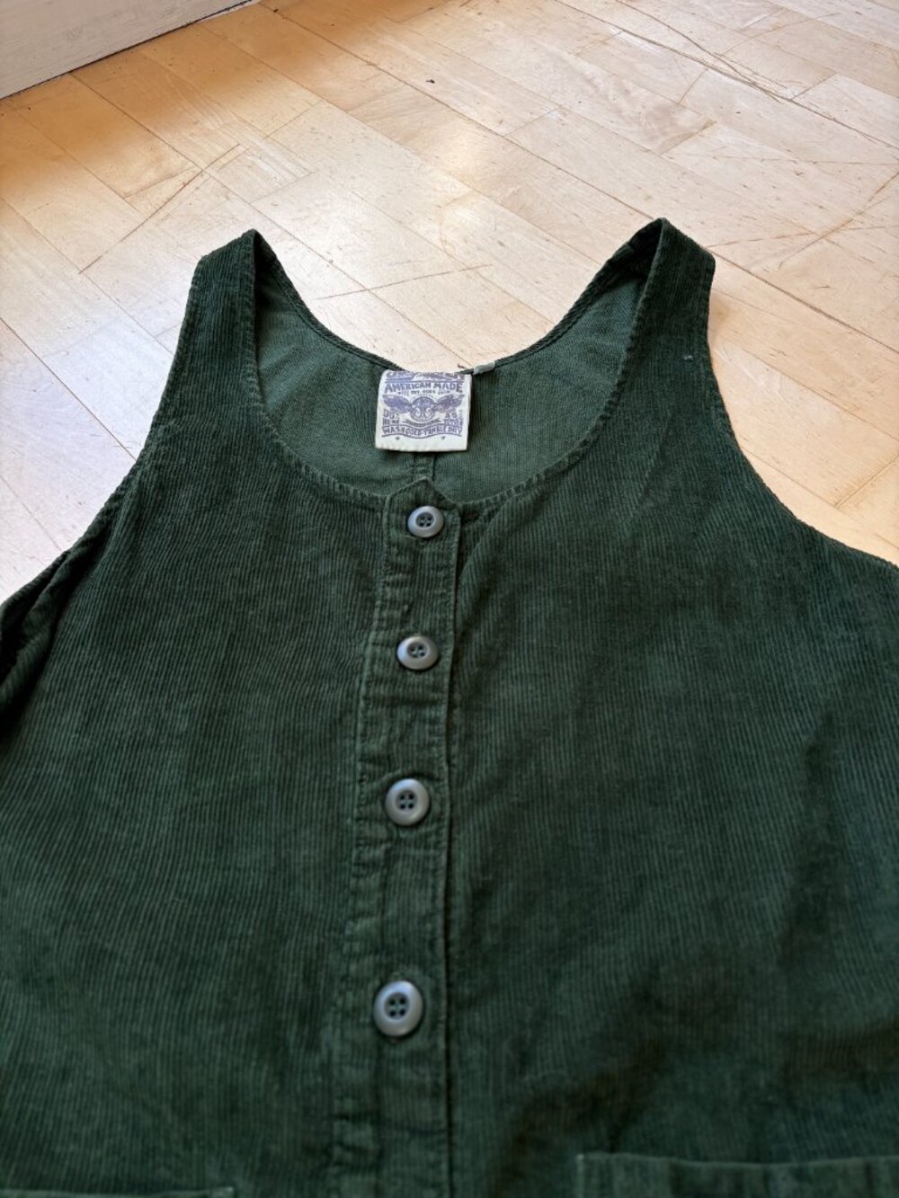RARE Jungmaven Corduroy Jumper Dress Cotton/Hemp Sz S Romper Buttons Pockets - Picture 2 of 8